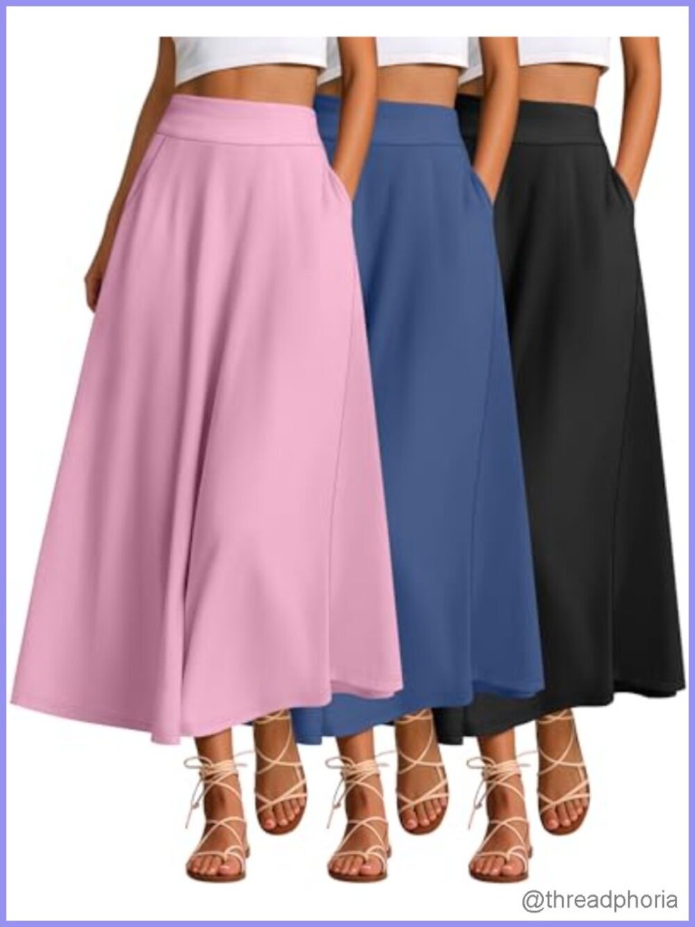 3 Pack Summer Maxi Skirts for Women High Waisted A-Line Long Skirt
